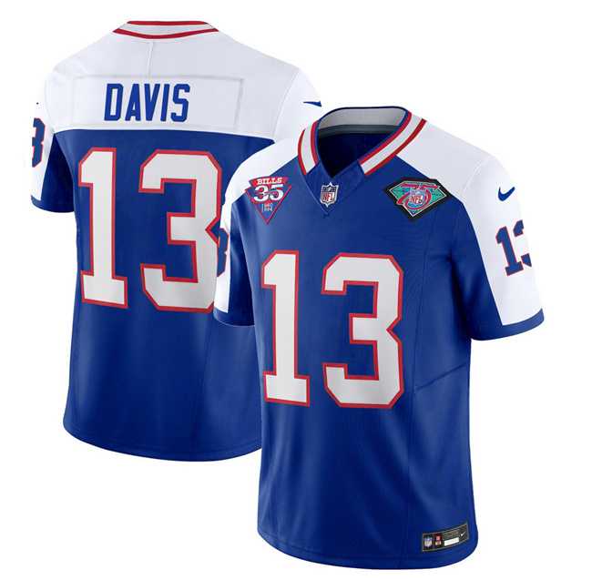 Men & Women & Youth Buffalo Bills #13 Gabe Davis Blue White 2023 F.U.S.E. 75th Anniversary Throwback Vapor Untouchable Limited Football Stitched Jersey